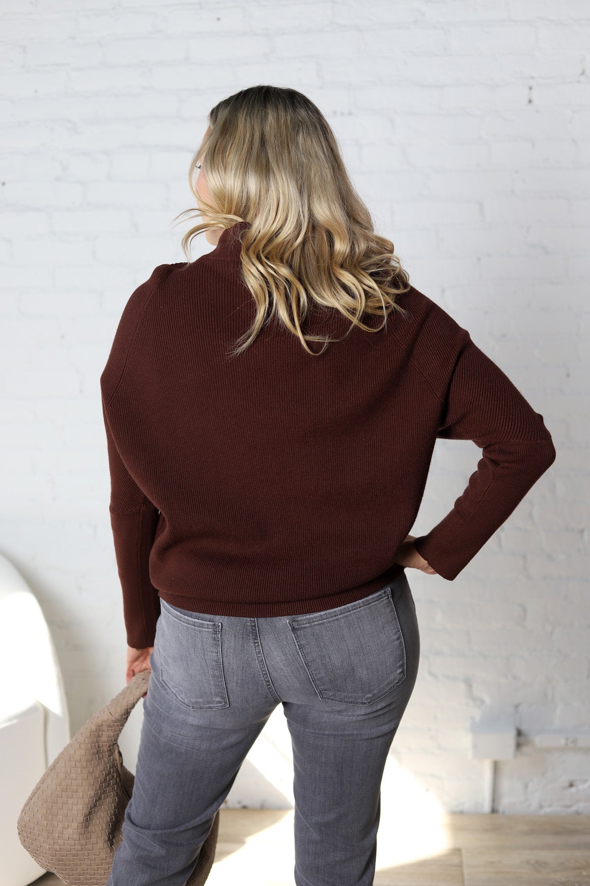 Felicia Slouch Neck Dolman Pullover - Chocolate