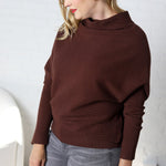 Felicia Slouch Neck Dolman Pullover - Chocolate