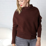 Felicia Slouch Neck Dolman Pullover - Chocolate