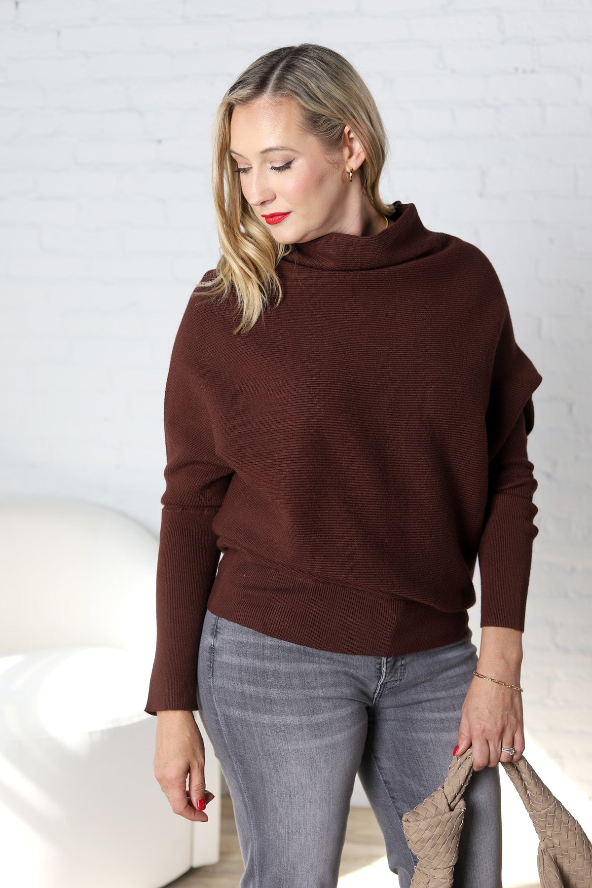 Felicia Slouch Neck Dolman Pullover - Chocolate