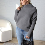 Felicia Slouch Neck Dolman Pullover - Dk Grey