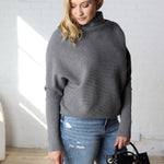 Felicia Slouch Neck Dolman Pullover - Dk Grey