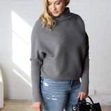 Felicia Slouch Neck Dolman Pullover - Dk Grey