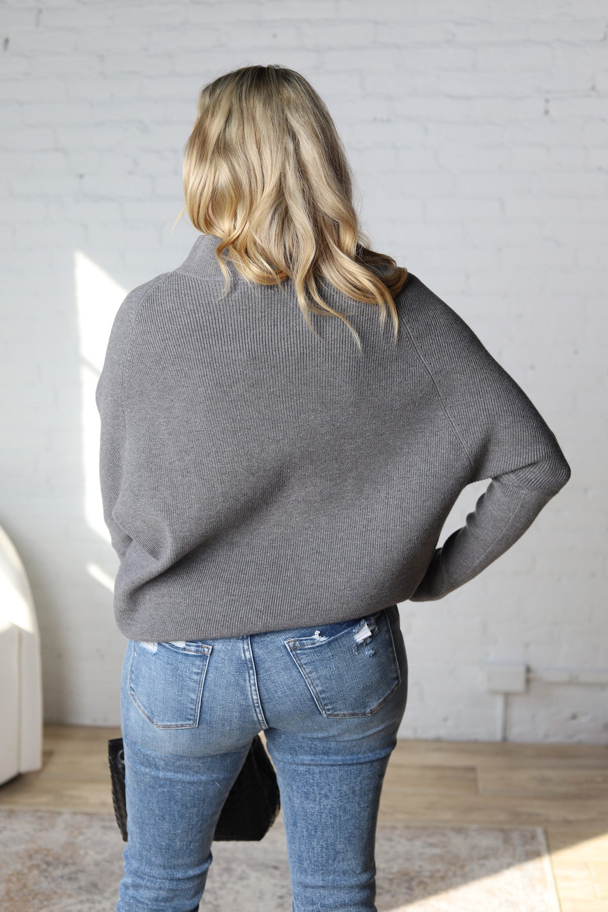 Felicia Slouch Neck Dolman Pullover - Dk Grey