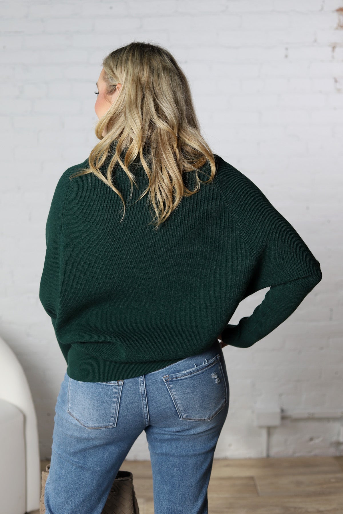 Felicia Slouch Neck Dolman Pullover - Hunter Green