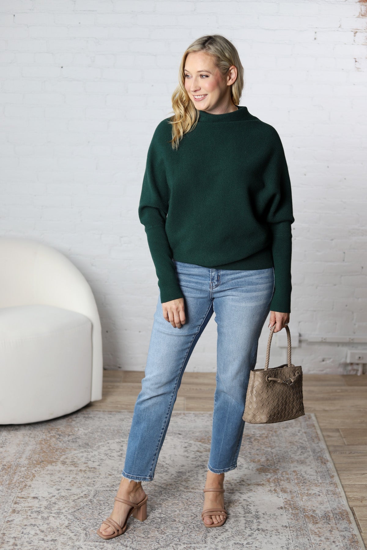 Felicia Slouch Neck Dolman Pullover - Hunter Green