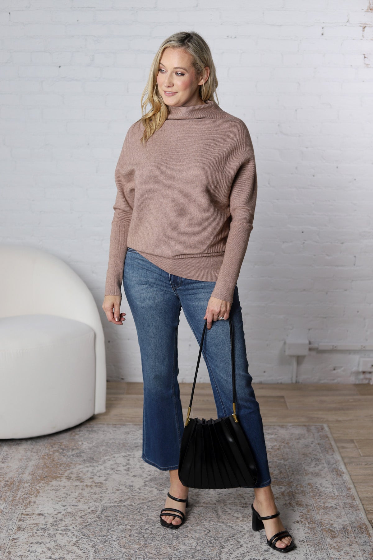 Felicia Slouch Neck Dolman Pullover - Latte