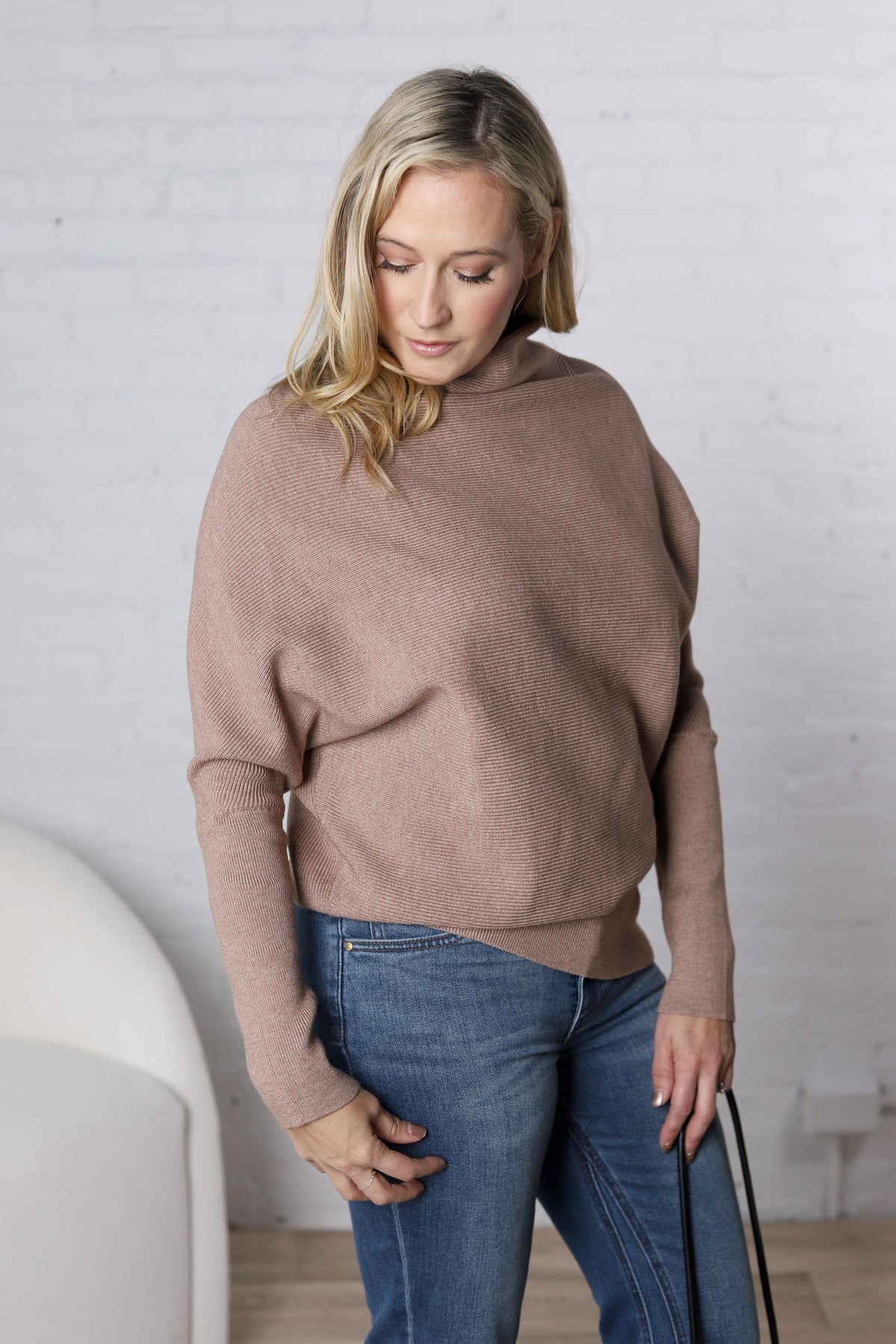 Felicia Slouch Neck Dolman Pullover - Latte