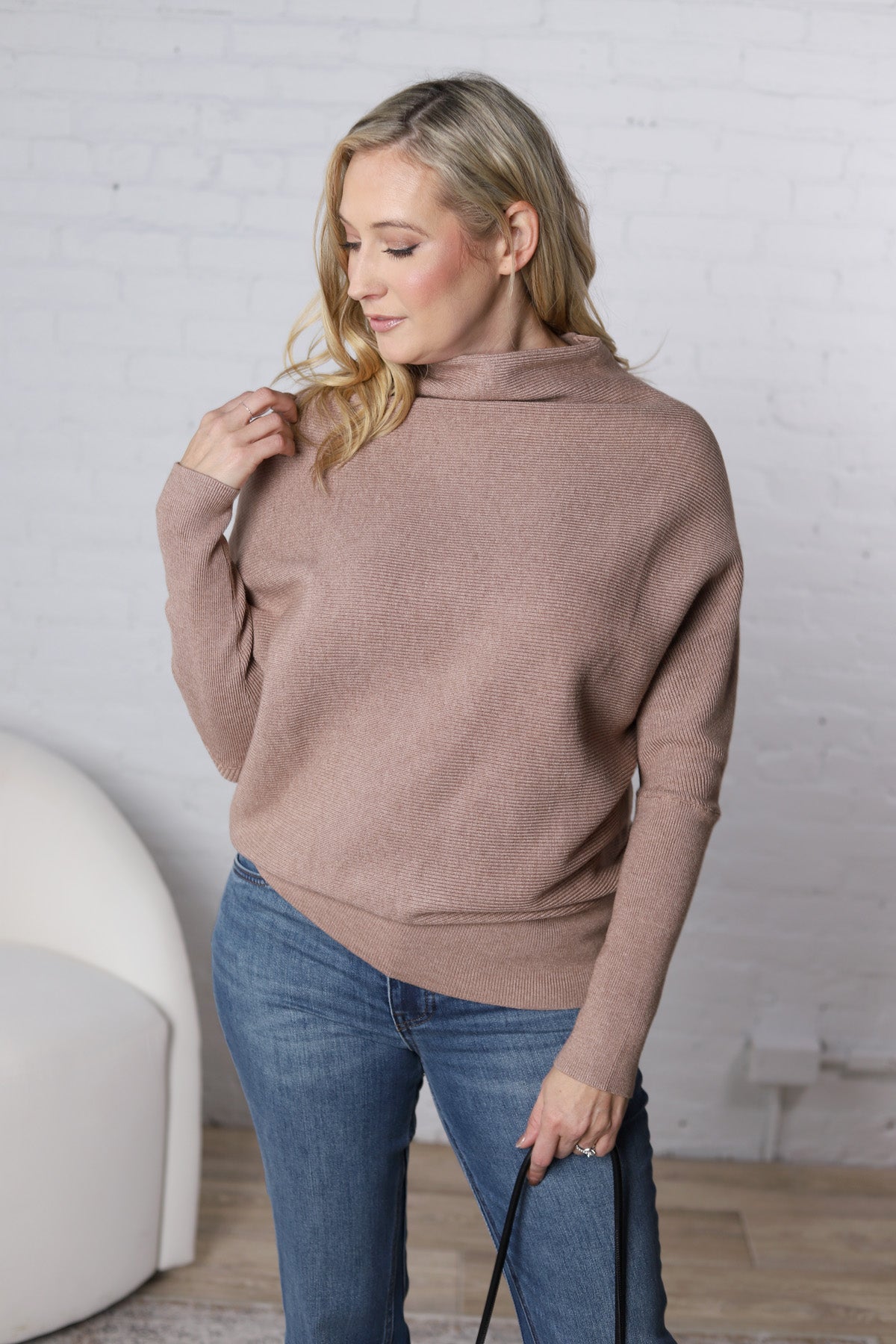 Felicia Slouch Neck Dolman Pullover - Latte