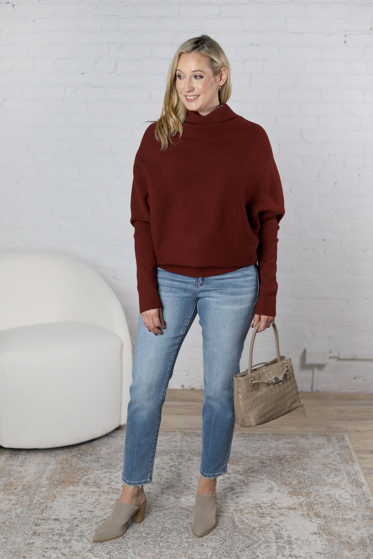 Felicia Slouch Neck Dolman Pullover - Maroon