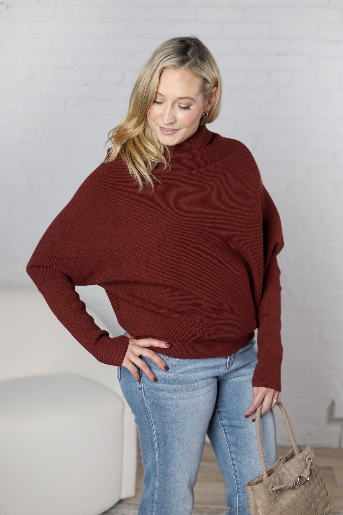 Felicia Slouch Neck Dolman Pullover - Maroon