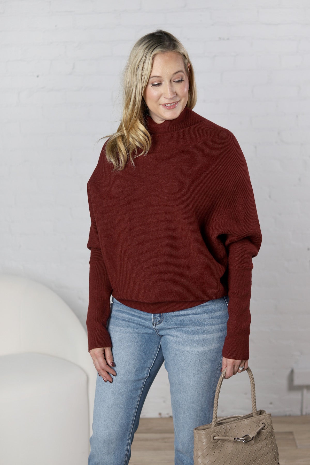 Felicia Slouch Neck Dolman Pullover - Maroon