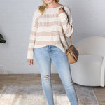 Feona Chunky Knit Striped Sweater - Mocha