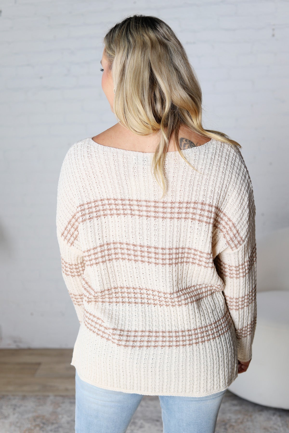 Feona Chunky Knit Striped Sweater - Mocha