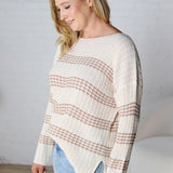 Feona Chunky Knit Striped Sweater - Mocha