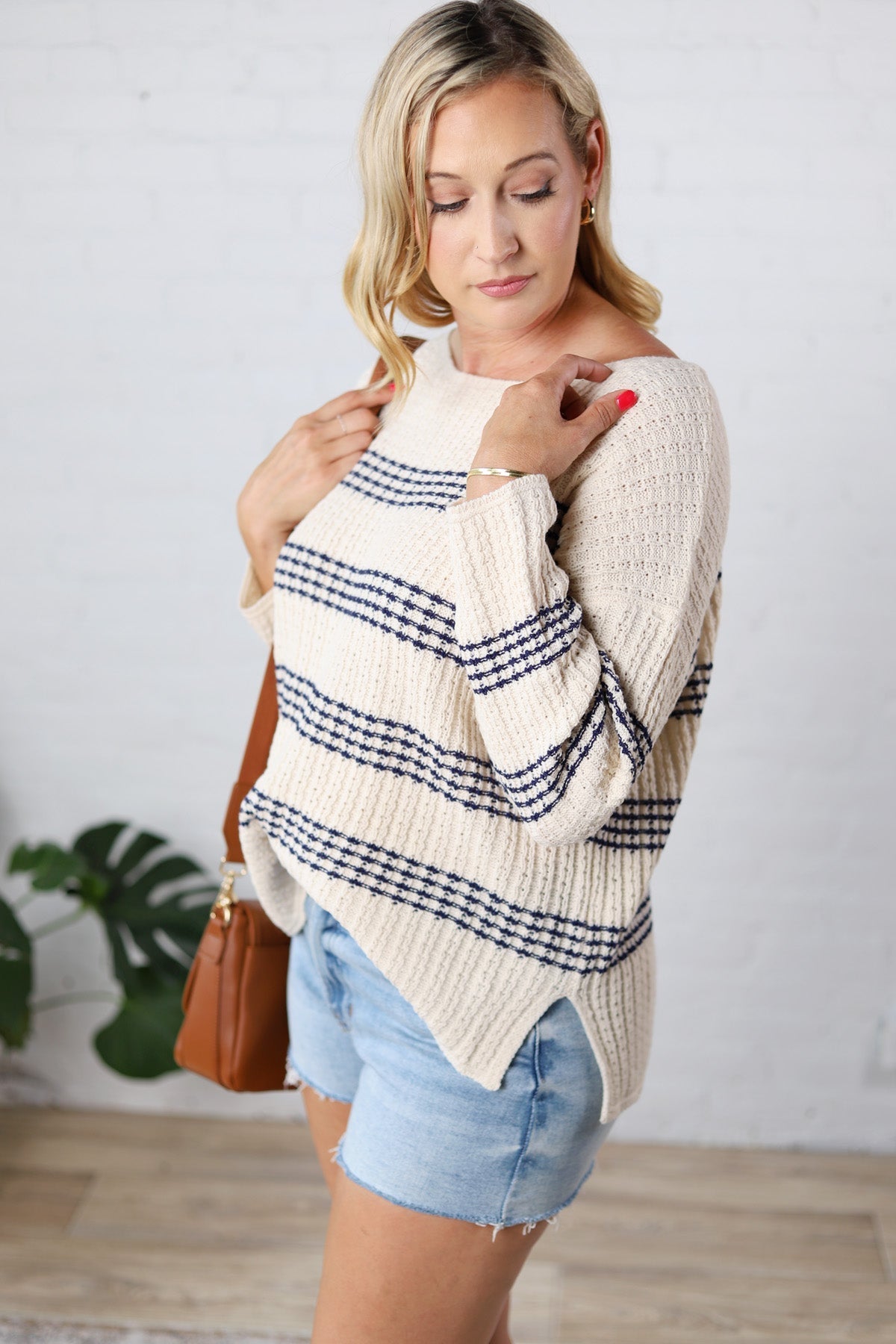 Feona Striped Knit Sweater - Navy