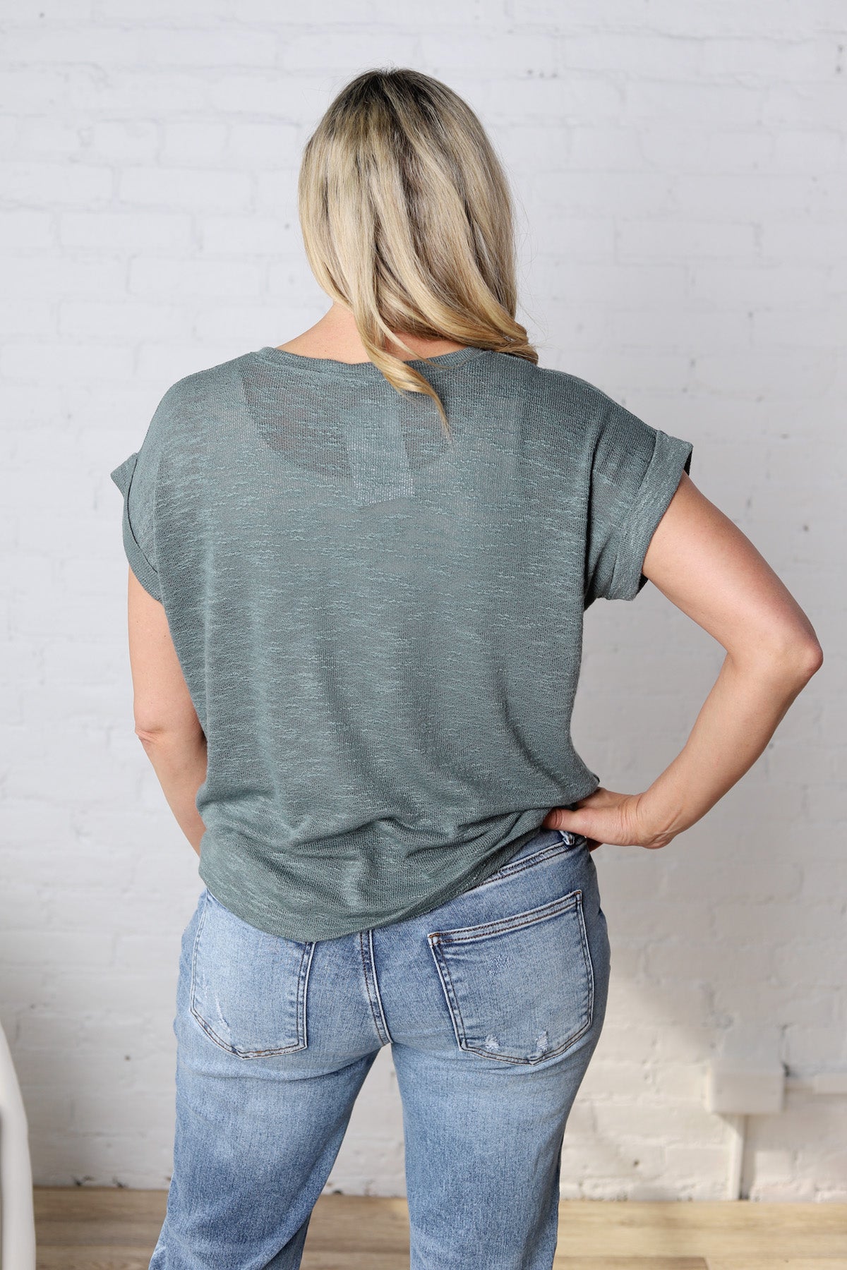 Fia Hacci Rolled Up Sleeve Tee - Ash Jade