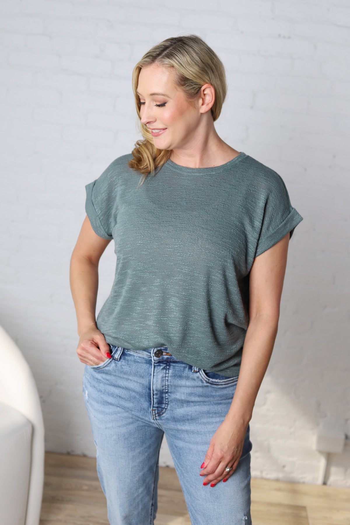 Fia Hacci Rolled Up Sleeve Tee - Ash Jade