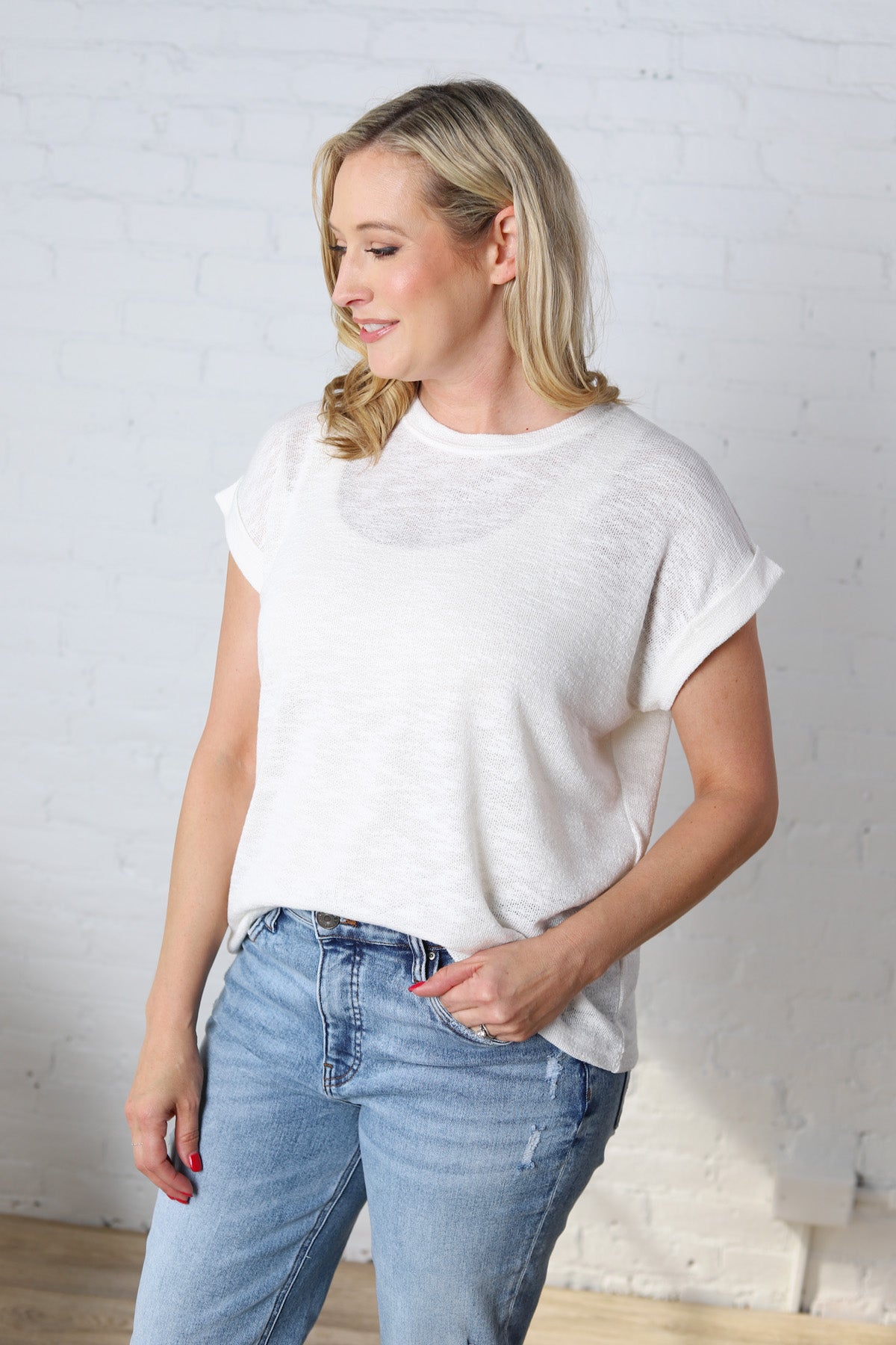 Fia Hacci Rolled Up Sleeve Tee - Ivory