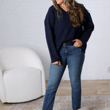 Finlee V-Neck Cable Knit Sweater - Navy