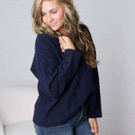 Finlee V-Neck Cable Knit Sweater - Navy