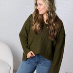 Finlee V-Neck Cable Knit Sweater - Olive