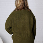 Finlee V-Neck Cable Knit Sweater - Olive