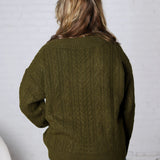 Finlee V-Neck Cable Knit Sweater - Olive