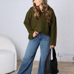 Finlee V-Neck Cable Knit Sweater - Olive
