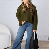 Finlee V-Neck Cable Knit Sweater - Olive