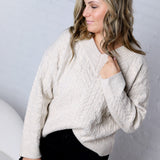 Finlee V-Neck Cable Knit Sweater - Taupe FINAL SALE