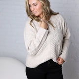 Finlee V-Neck Cable Knit Sweater - Taupe FINAL SALE