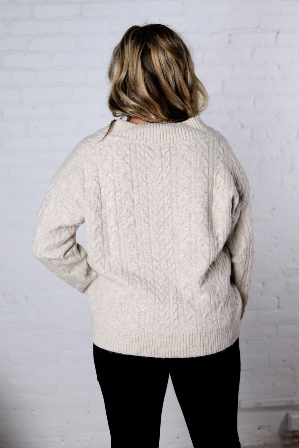 Finlee V-Neck Cable Knit Sweater - Taupe FINAL SALE