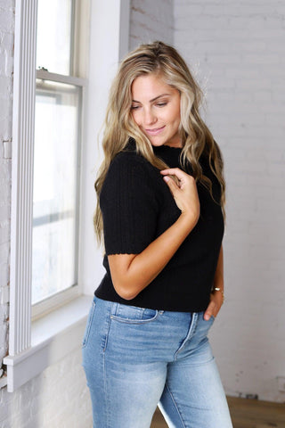 Finley Scalloped Pointelle Knit Sweater - Black