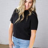 Finley Scalloped Pointelle Knit Sweater - Black