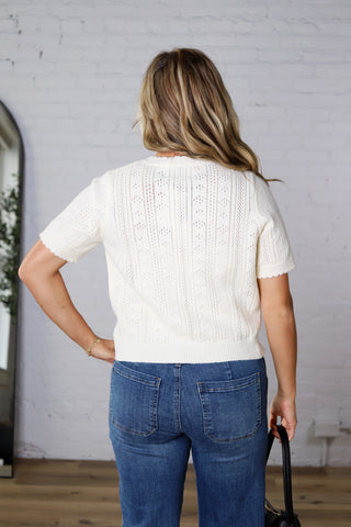 Finley Scalloped Pointelle Knit Sweater - Cream