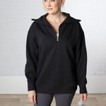 Flora Mock Neck Quarter Zip Sweatshirt - Black
