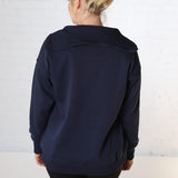 Flora Mock Neck Quarter Zip Sweatshirt - Navy