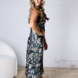 Floral Cowl Neck X Back Midi Dress - Teal