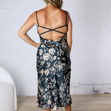 Floral Cowl Neck X Back Midi Dress - Teal