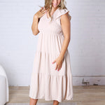 Florence Flutter Sleeve Smocked Midi Dress - Khaki