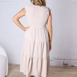 Florence Flutter Sleeve Smocked Midi Dress - Khaki