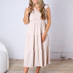 Florence Flutter Sleeve Smocked Midi Dress - Khaki