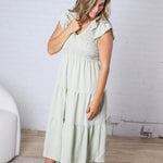 Florence Flutter Sleeve Smocked Midi Dress - Olive