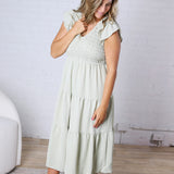 Florence Flutter Sleeve Smocked Midi Dress - Olive