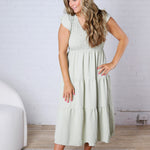 Florence Flutter Sleeve Smocked Midi Dress - Olive