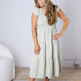 Florence Flutter Sleeve Smocked Midi Dress - Olive