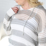 Frances Hoodie Stripe Sweater Top - White/H.Grey