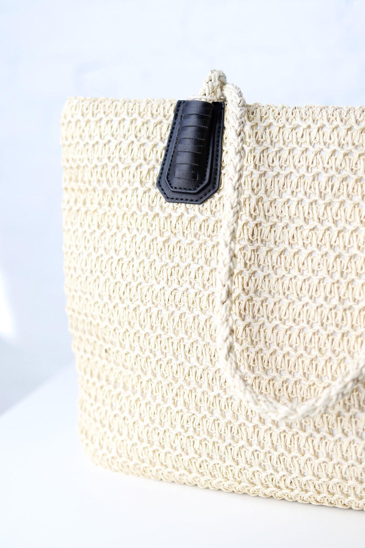Freesia Straw Tote - Natural/Black