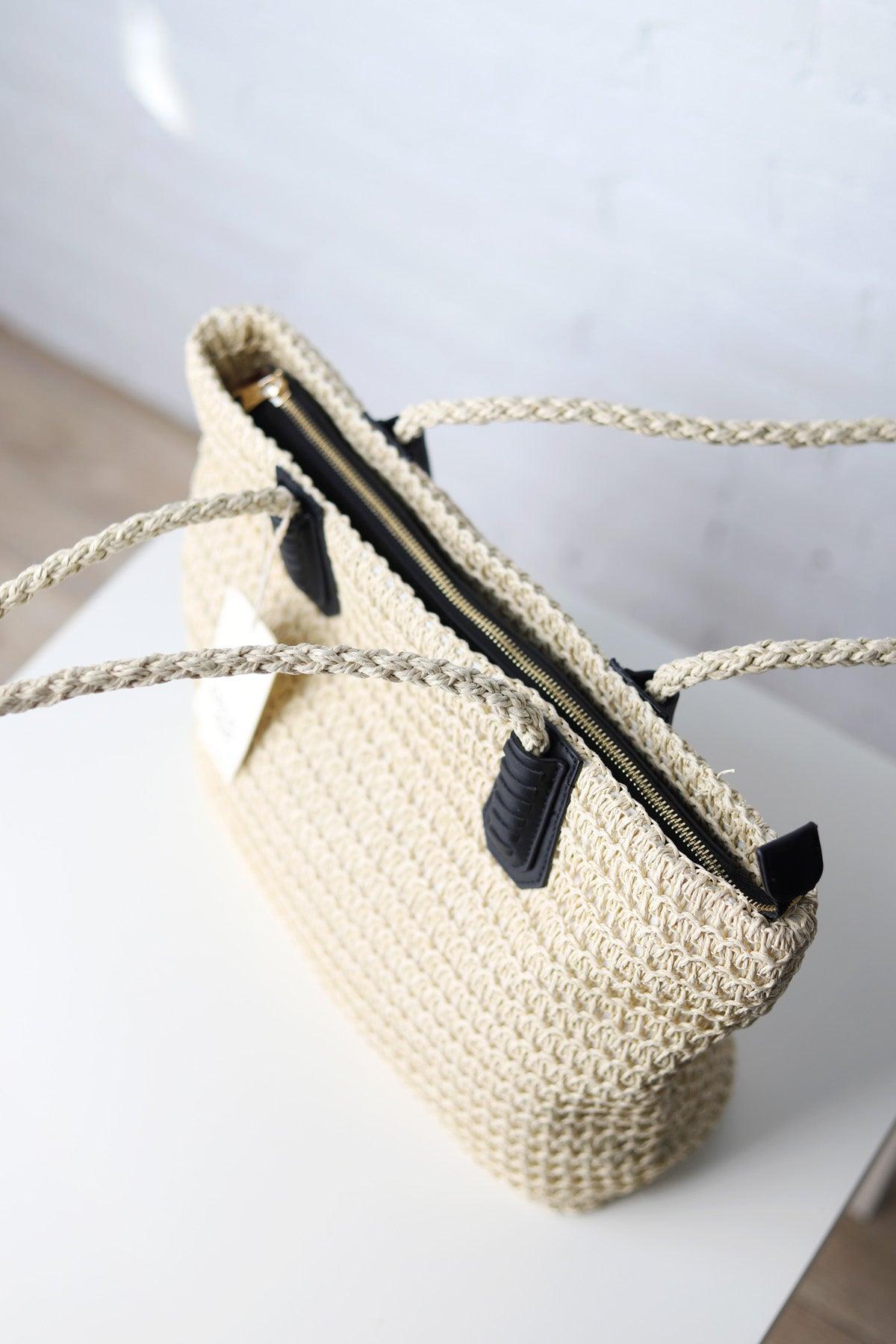 Freesia Straw Tote - Natural/Black